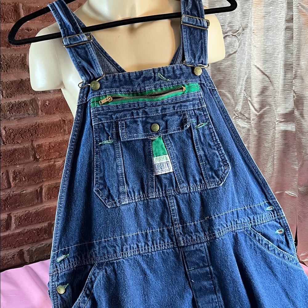 Liberty Blue Denim Overalls with Green Details